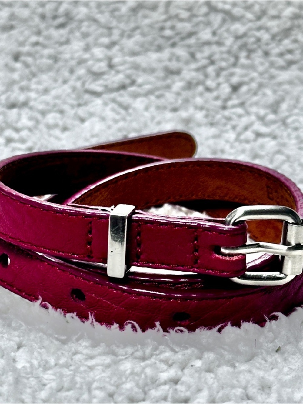 Cole Haan Belt Skinny Dark RedโPebbled Leather Silver Tone Buckle Size S